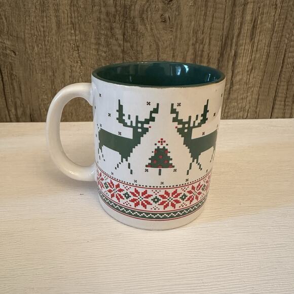 Vintage Holiday Reindeer Mugs Set of 4 Fair Isle Nordic Christmas Cocoa Bar - Picture 2 of 10